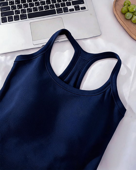 Tanktop Eingebauter Bh Gerippt Einfarbig