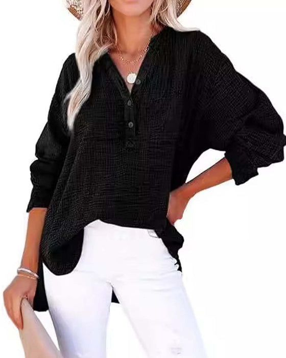 Bluse Plissiert Knopf Langarm