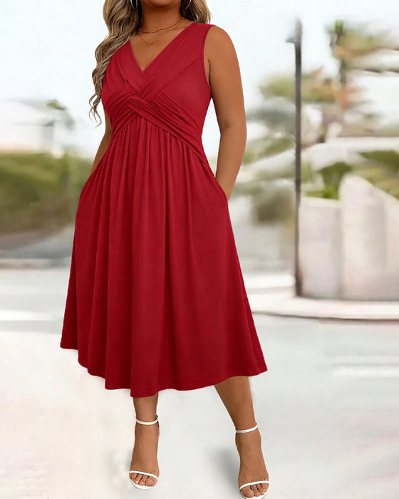 Kleid Einfarbig Tasche Twist Tanktop