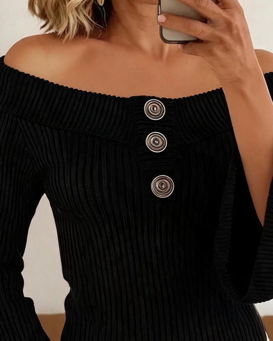 Oberteil Off-Shoulder Knopf Lässig