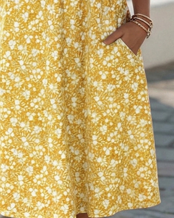 Kleid V-Ausschnitt Kurzarm floral