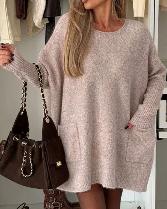 Pullover Rundhals Pullover Tasche Locker