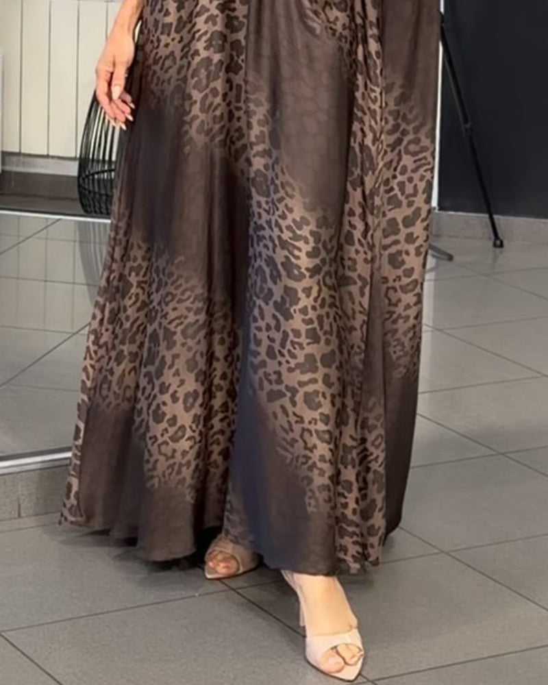 Kleid Gradient V-Ausschnitt Leopardenmuster
