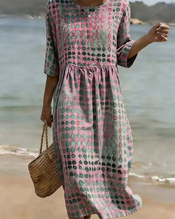 Kleid Tupfen Rundhalsausschnitt Print Halbarm
