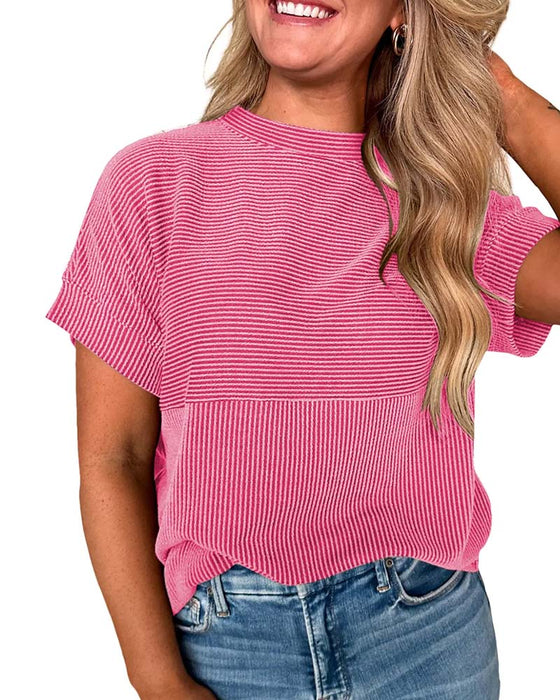 T-Shirt Gestreift Kurzarm Rundhals