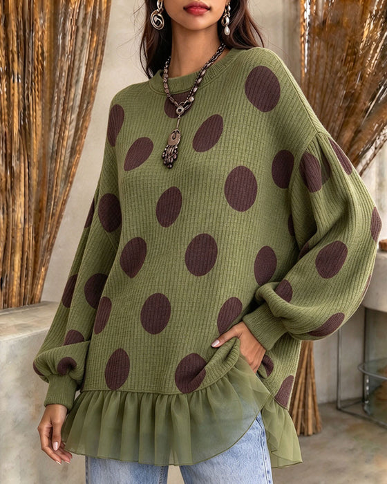 Sweatshirt Rundhals Getupft Rüsche