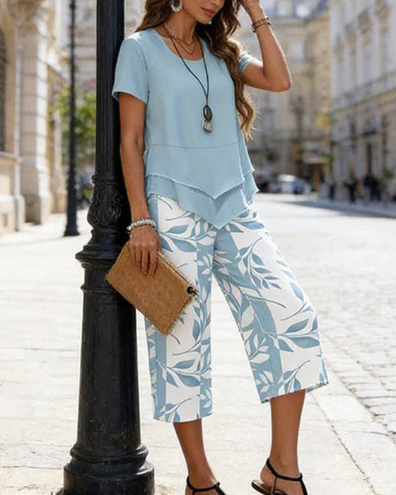 Zweiteiliges Set Bedruckte Cropped Hose Lässig