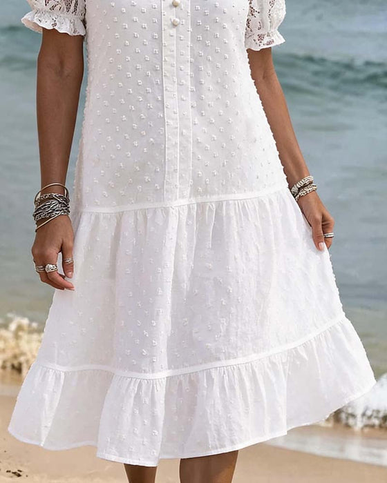 Kleid Puffärmel Spitze Resort