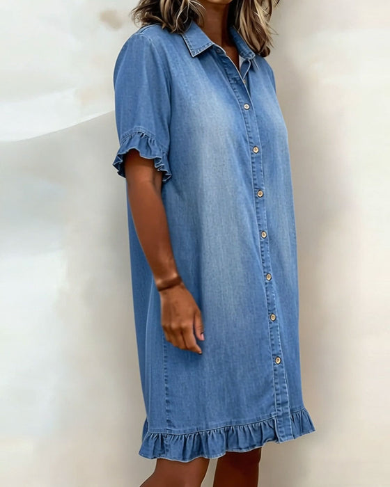 Denim-Rüschen-Hemdkleid