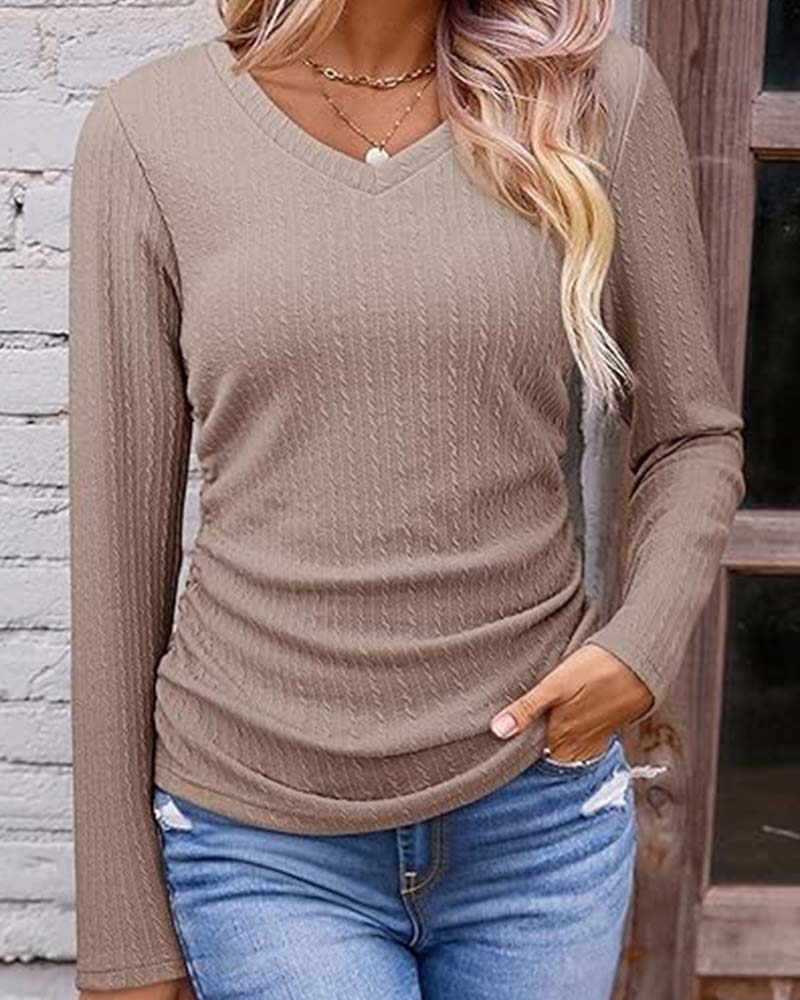 Bluse V-Ausschnitt Slim Fit Strukturiert