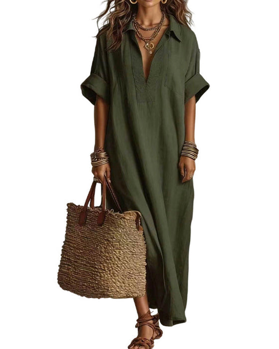 Kleid Locker Uni Kurzer Ärmel Maxi