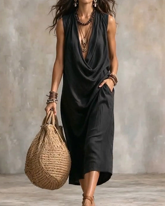 Kleid Ärmellos V-Ausschnitt Mode