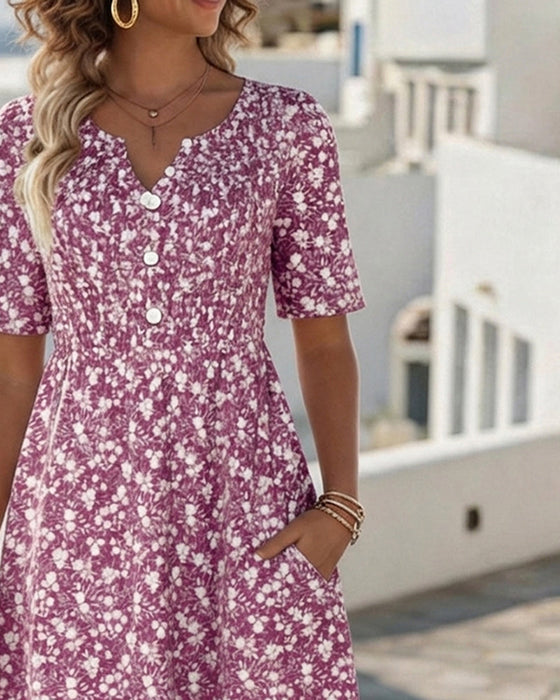 Kleid V-Ausschnitt Kurzarm floral
