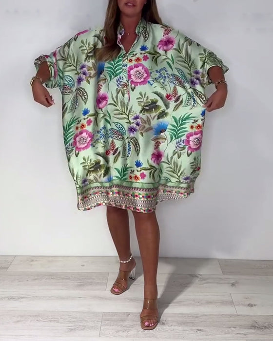 Kleid Stehkragen Urlaub Blumenmuster