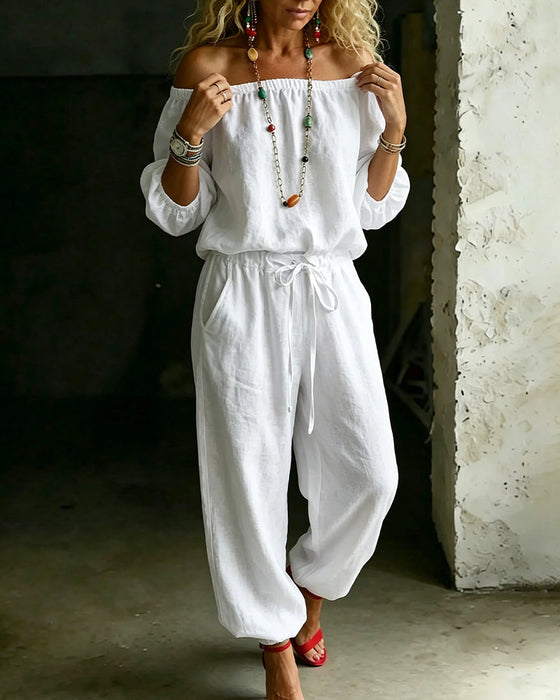 Jumpsuit Off-Shoulder Bindegürtel Tailliert
