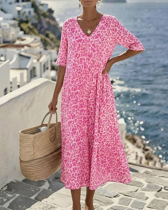 Kleid Leopard V-Ausschnitt Locker