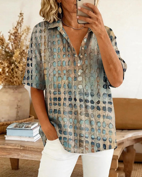 Bluse Tupfenprint Knopf Halbe Knopfleiste