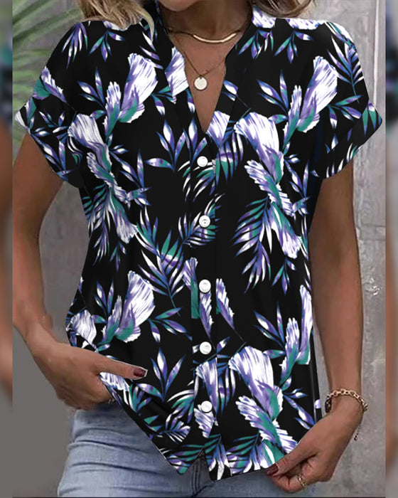 Bluse Blätterdruck Farbblock
