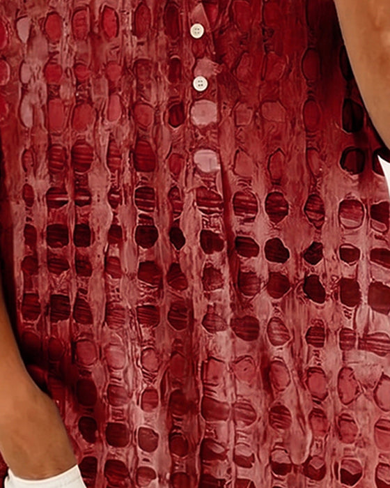 Bluse Tupfenprint Knopf Halbe Knopfleiste