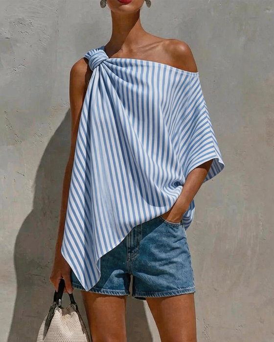 Bluse Gestreift Locker Asymmetrisches Design