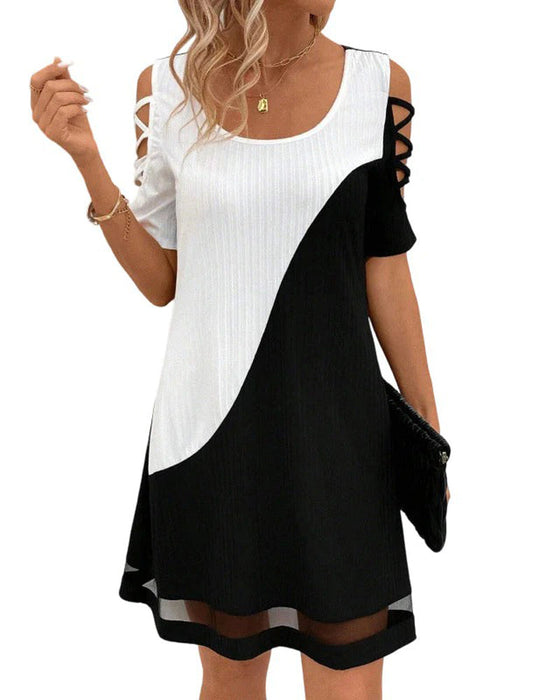 Kleid Farbblock Kurzarm