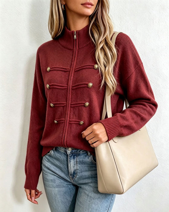 Cardigan Mandarin Kragen Mode Reißverschluss Gestrickt