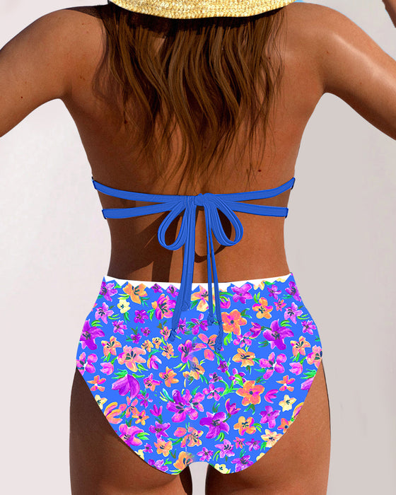 Bikini V-Ausschnitt Blumenmuster Sexy