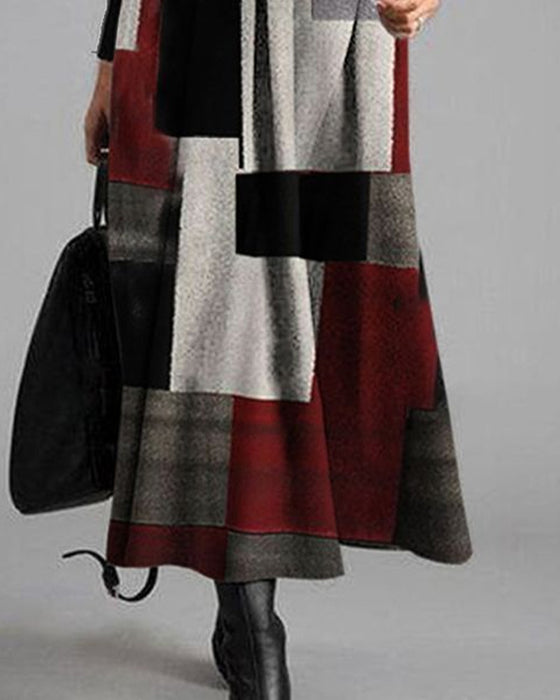 Kleid Farbblock Mit Kapuze Langarm
