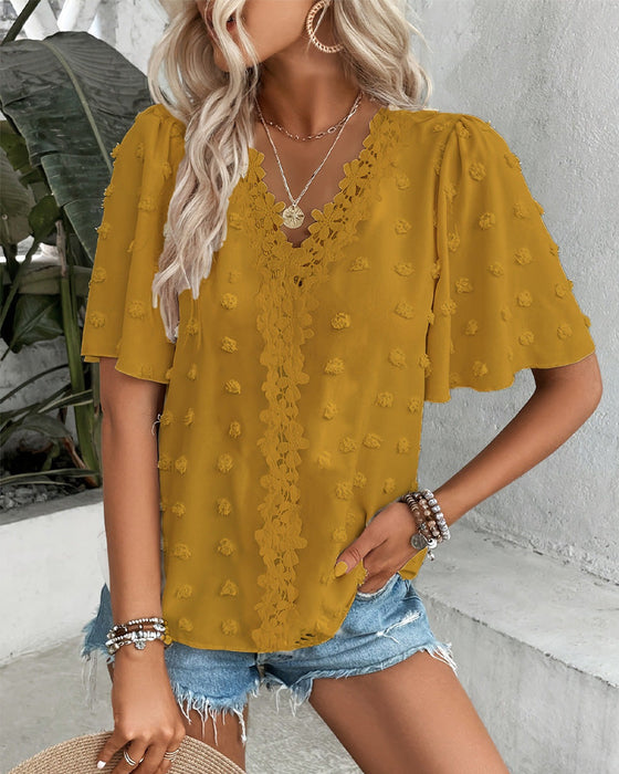 Bluse Zusammengefügt Jacquard Rüschenärmel