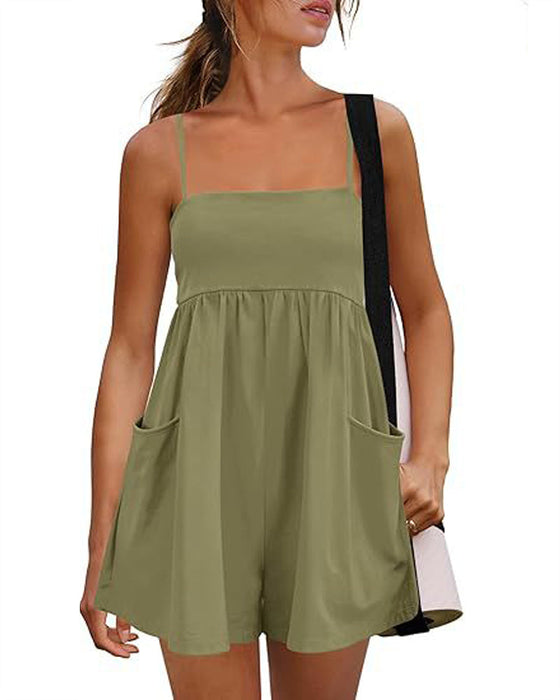 Jumpsuit Uni Farbe Träger Breites Bein