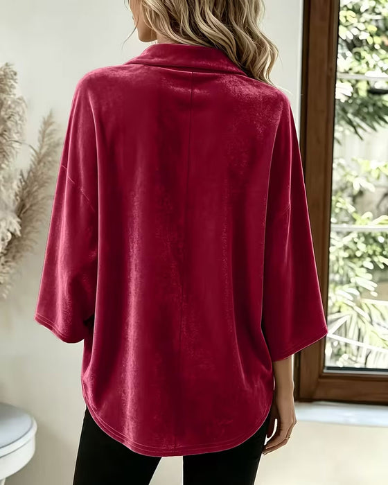 Bluse Mit Kragen Kurzarm Locker