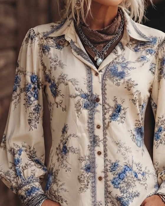 Langarmhemd Mit Kragen Floral Im Vintage-Stil