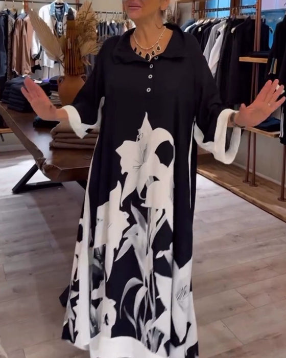 Kleid Revers bedruckt oversized Maxi