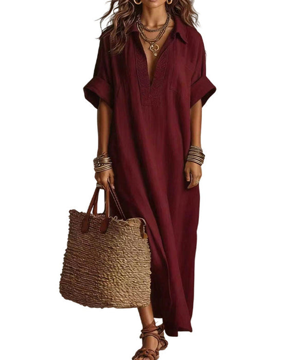 Kleid Locker Uni Kurzer Ärmel Maxi
