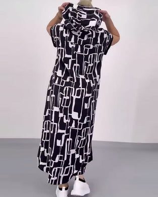 Kleid Halb-Reißverschluss Locker Kontrast