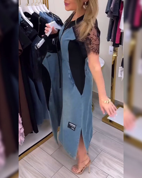 Kleid mit Spitzenärmeln und modischem Design