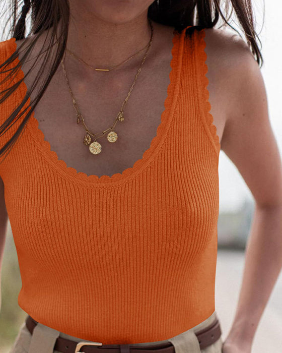 Sommer Strickweste Mit Scallop Besatz