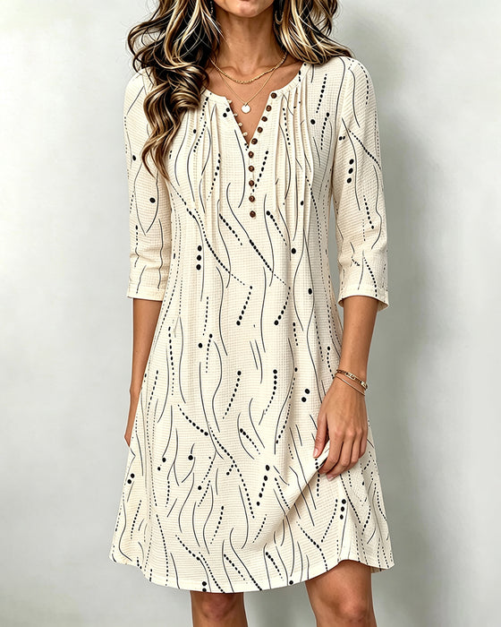 Kleid Lässig Knopf Halbarm