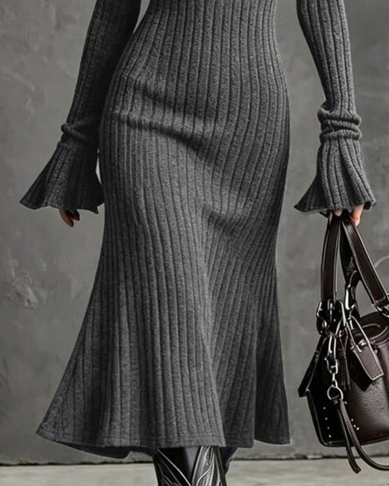 Strickkleid Gerippt Halb-Zip Fischschwanz