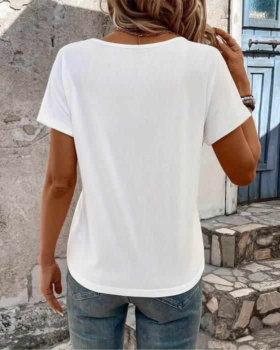 T-Shirt Vielseitig Crossover V-Ausschnitt Kurzarm