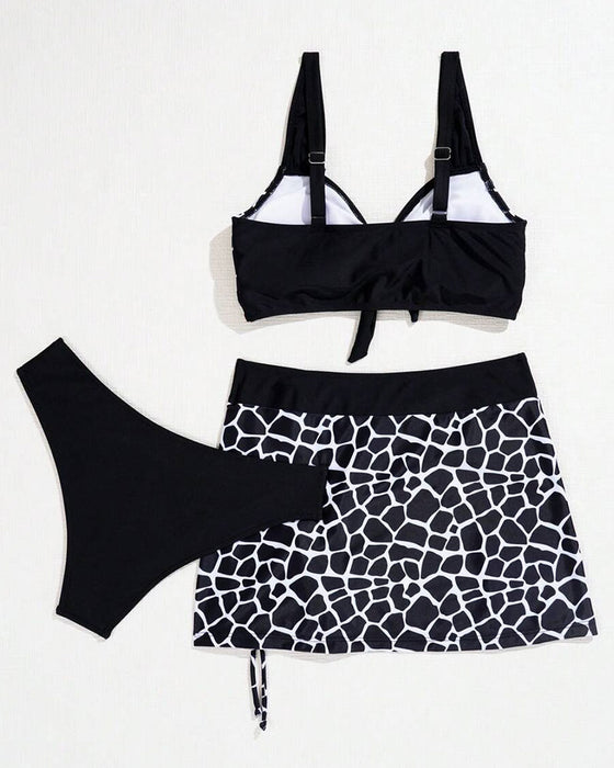 Strand-Ziehriemen-Dreiteiliges Bikini-Set Mit Leoparddruck