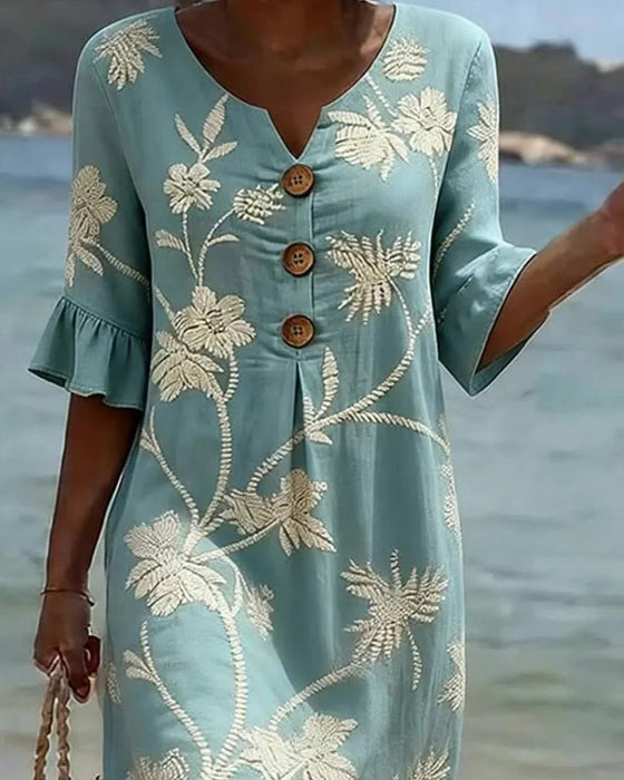 Kleid Petite V-Ausschnitt Rüsche 3/4-Arm