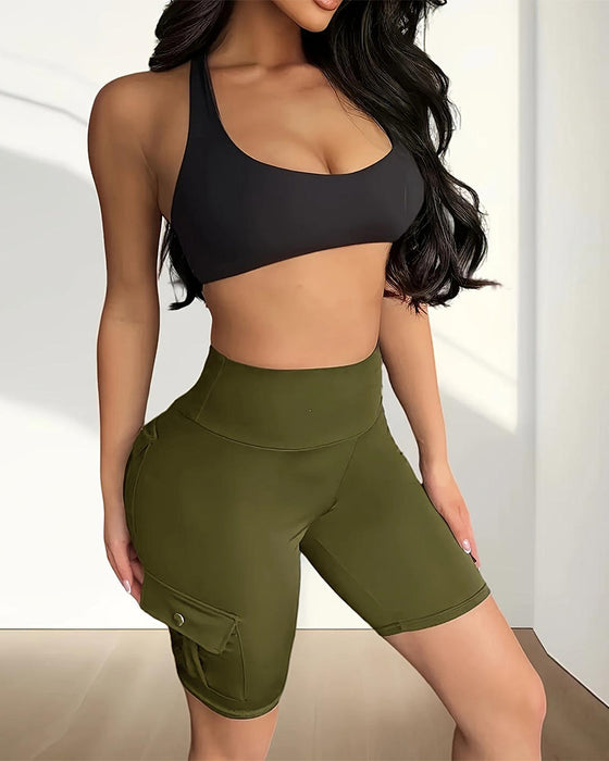 Leggings Einzelner Schnalle Einfarbig Yoga