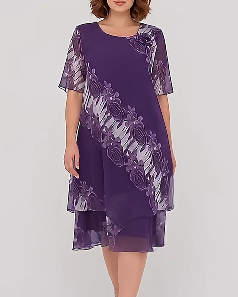 Kleid Rundhals Blumen Lässig