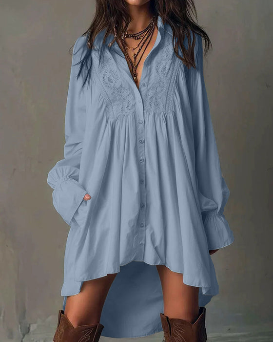 Kleid Mit Spitzeneinsätzen Und Puffärmeln