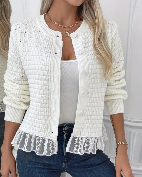 Mantel Langärmlig Spitzenbesetzter Pullover