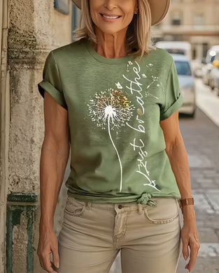 T - Shirt Mit Dandelion Druck Kurzarm