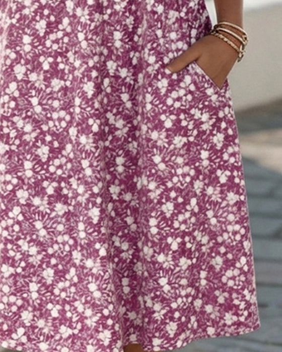 Kleid V-Ausschnitt Kurzarm floral