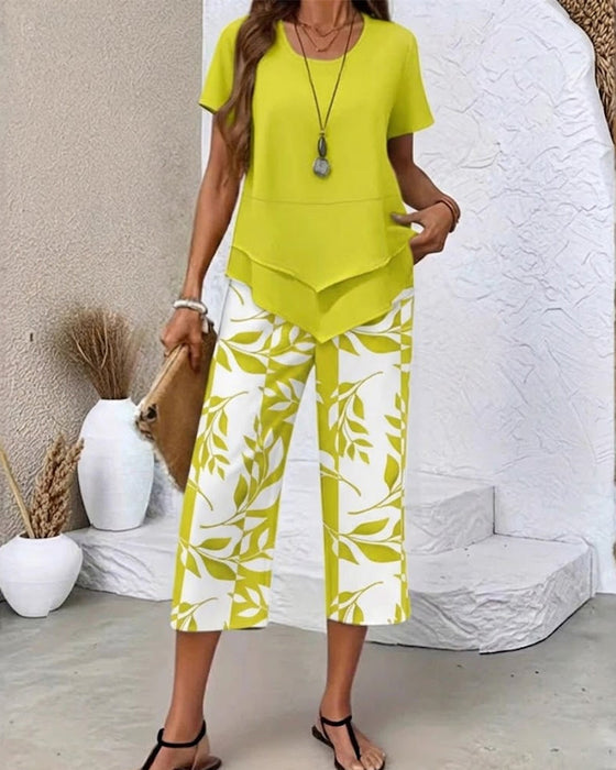 Zweiteiliges Set Bedruckte Cropped Hose Lässig