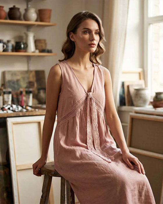 Kleid Uni Spitze Ärmellos